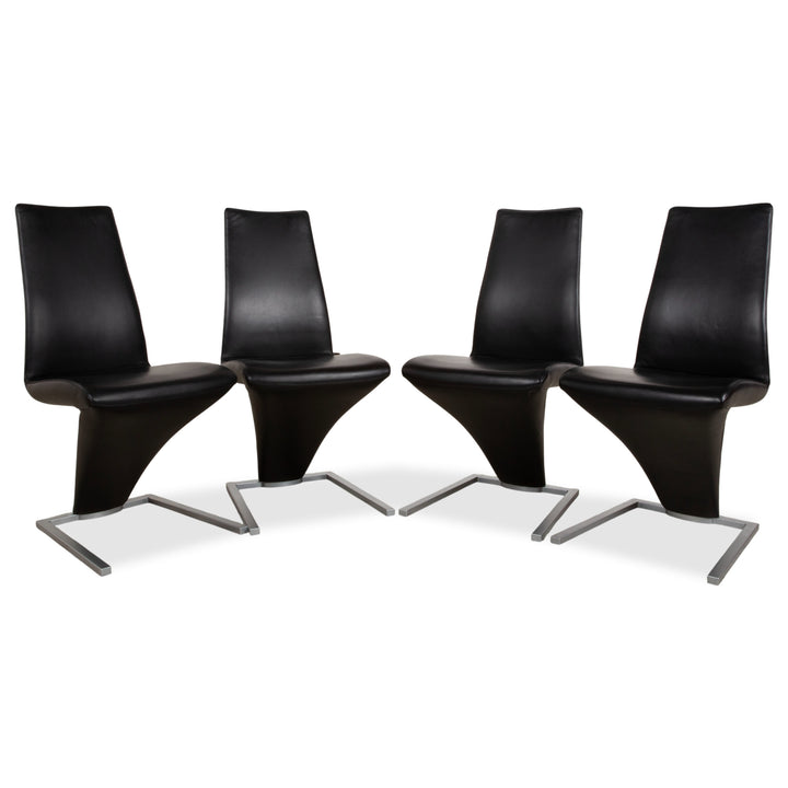 Ensemble de 4 chaises de salle à manger en cuir noir Rolf Benz 7800