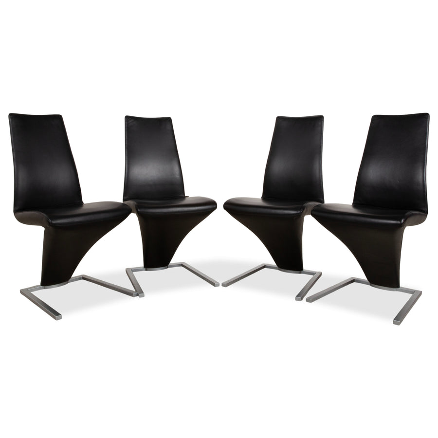 Set of 4 Rolf Benz 7800 Leather Chairs Black Dining Chairs