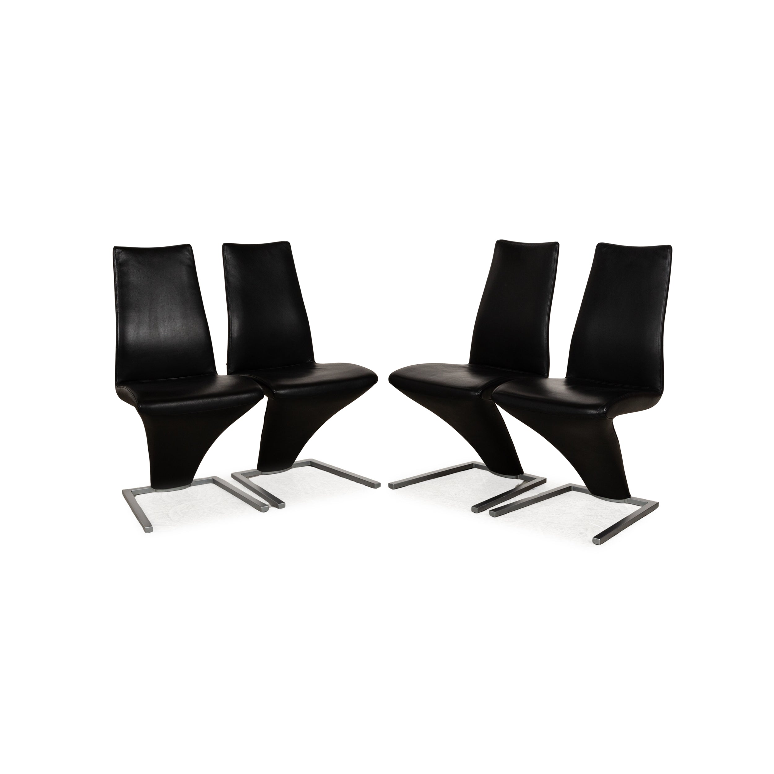 Set of 4 Rolf Benz 7800 Leather Chair Black Cantilever