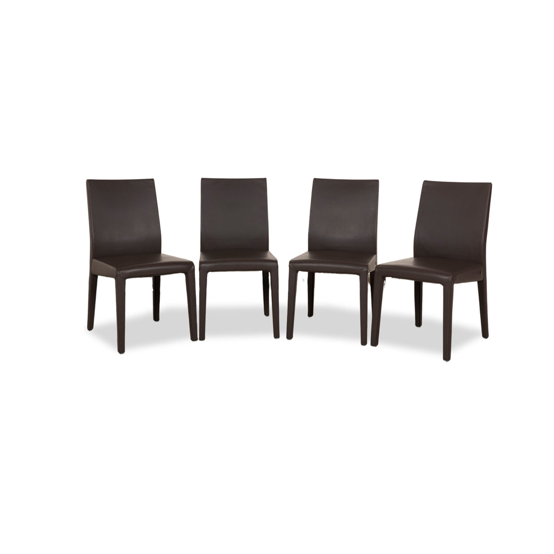 Set of 4 Rolf Benz Leather Chairs Brown