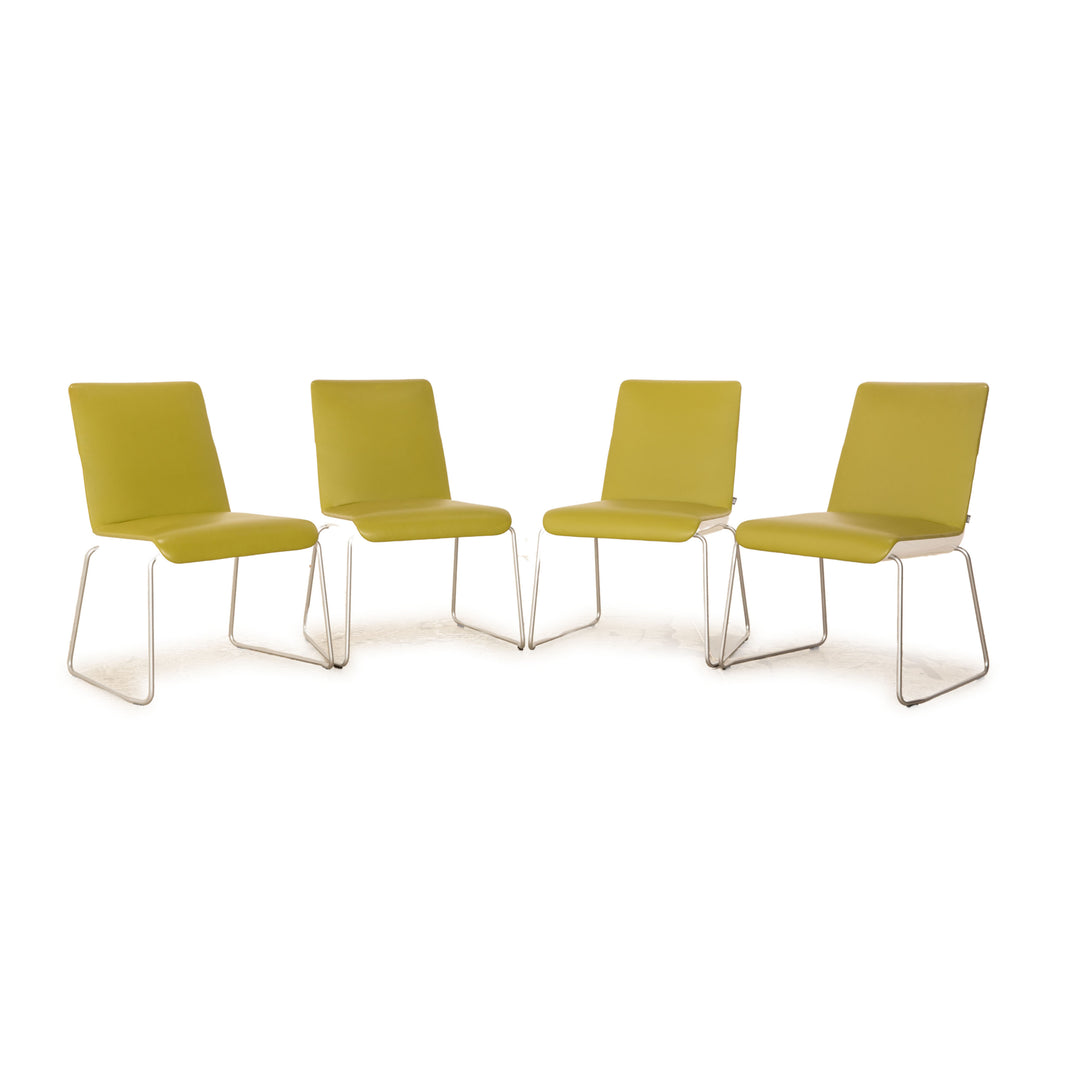 Lot de 4 chaises en cuir Rolf Benz Sinus 626 vert salle à manger