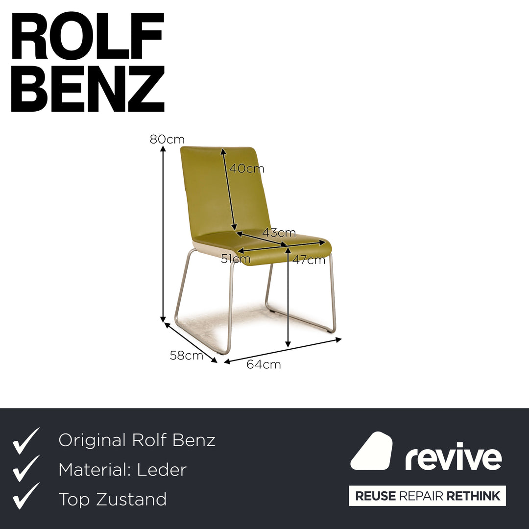 Lot de 4 chaises en cuir Rolf Benz Sinus 626 vert salle à manger