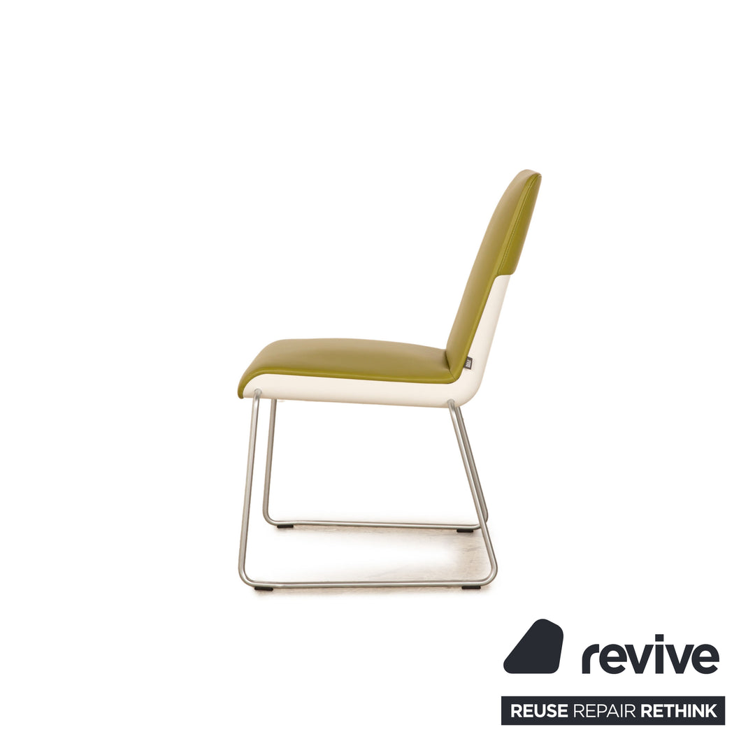 Lot de 4 chaises en cuir Rolf Benz Sinus 626 vert salle à manger