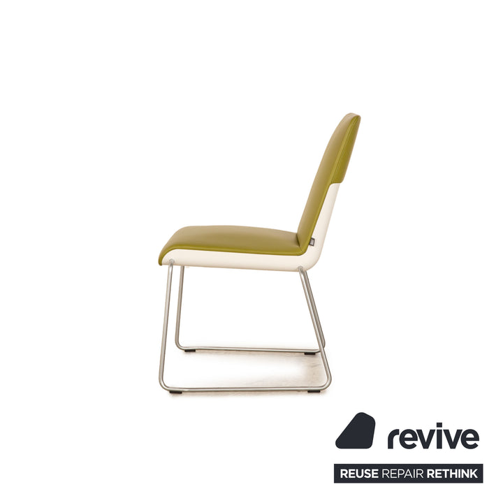 Lot de 4 chaises en cuir Rolf Benz Sinus 626 vert salle à manger