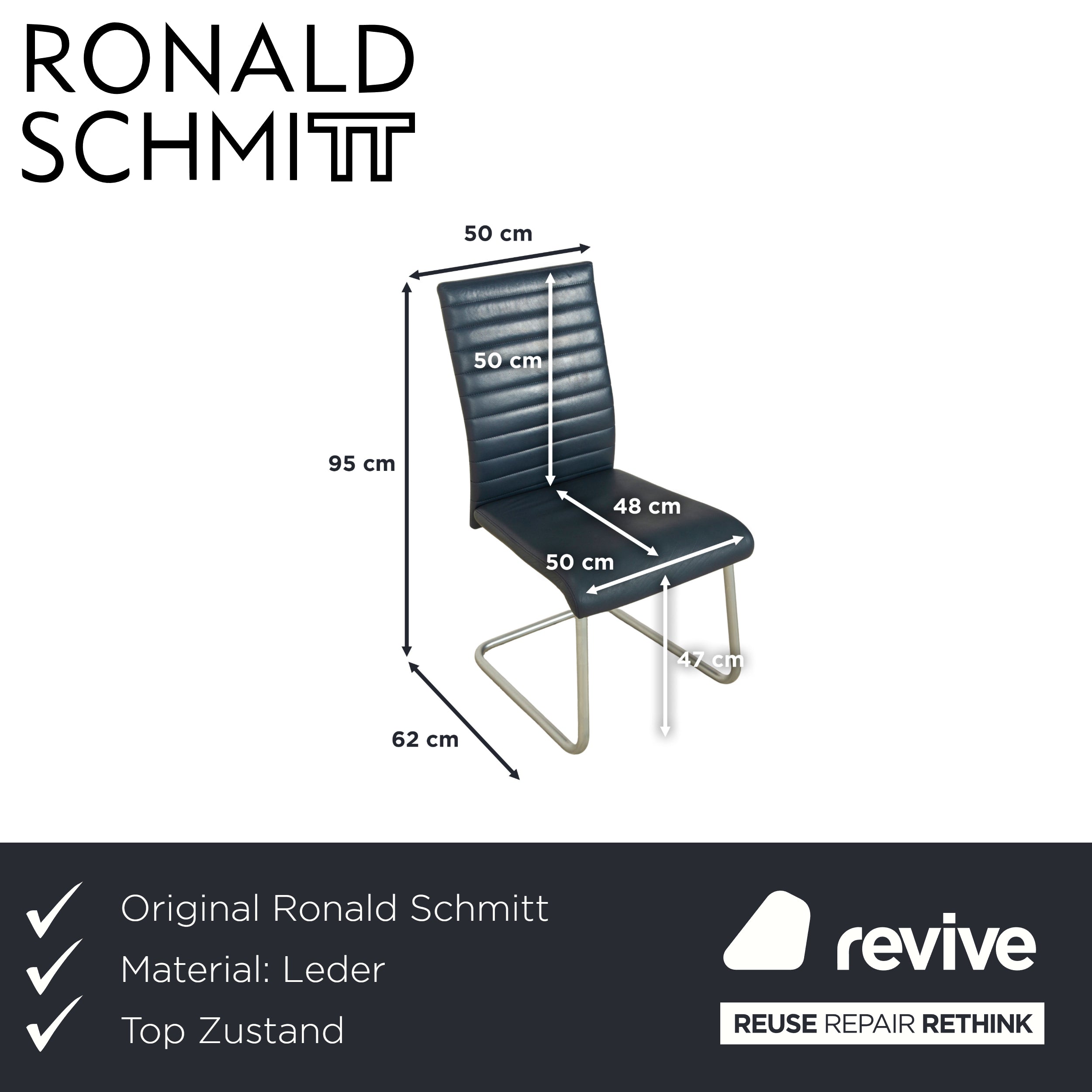 4er Garnitur Ronald Schmitt Leder Stuhl Freischwinger Blau Navy