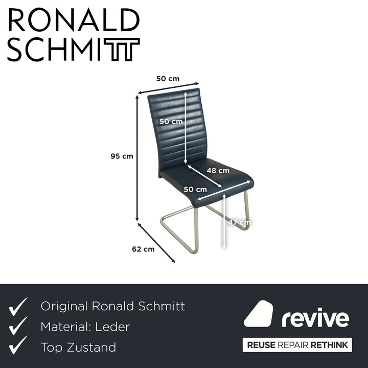 Ensemble de 4 chaises cantilever en cuir Ronald Schmitt, bleu et bleu marine