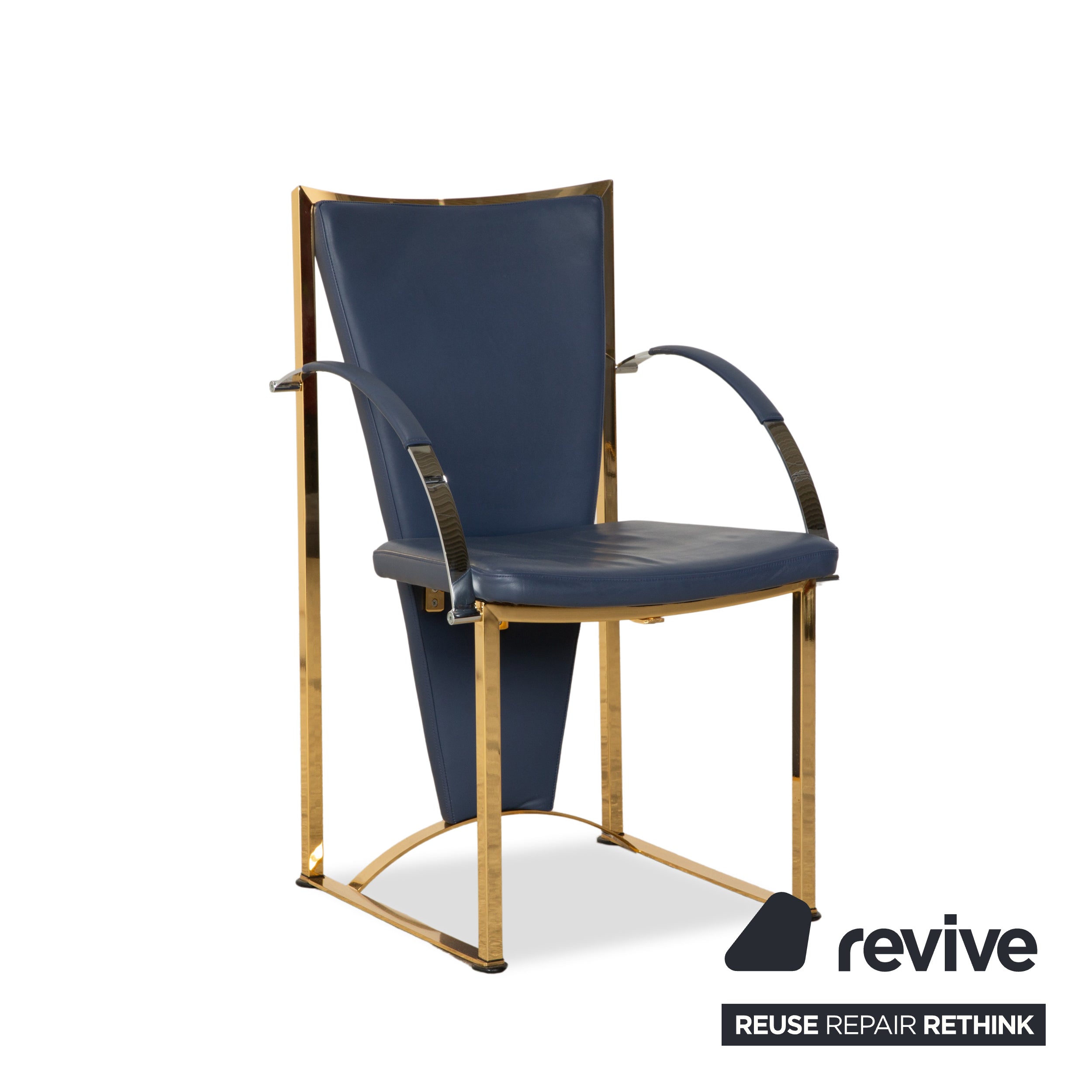 Set of 4 Ronald Schmitt leather chairs blue gold metal