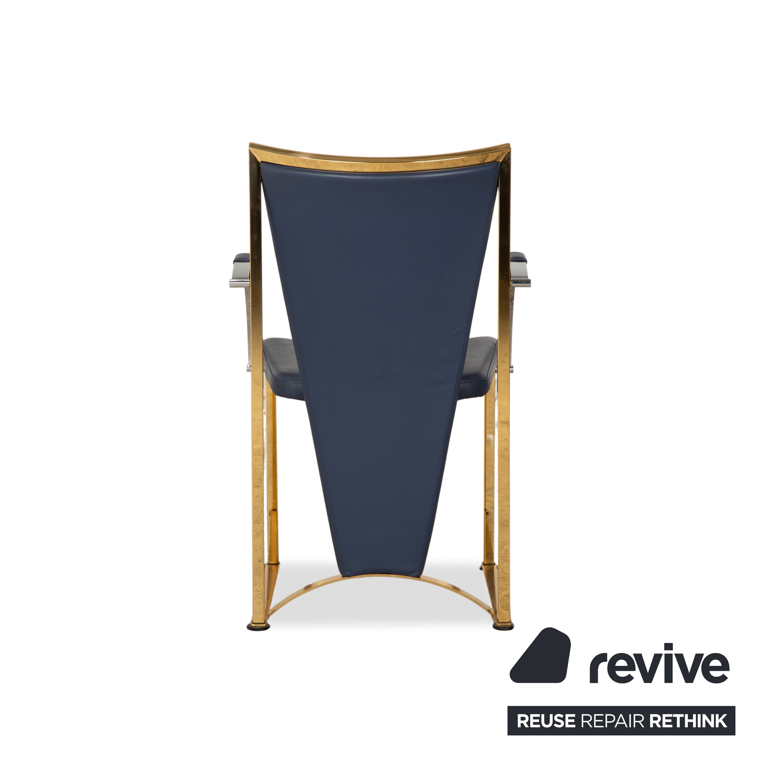 Set of 4 Ronald Schmitt leather chairs blue gold metal