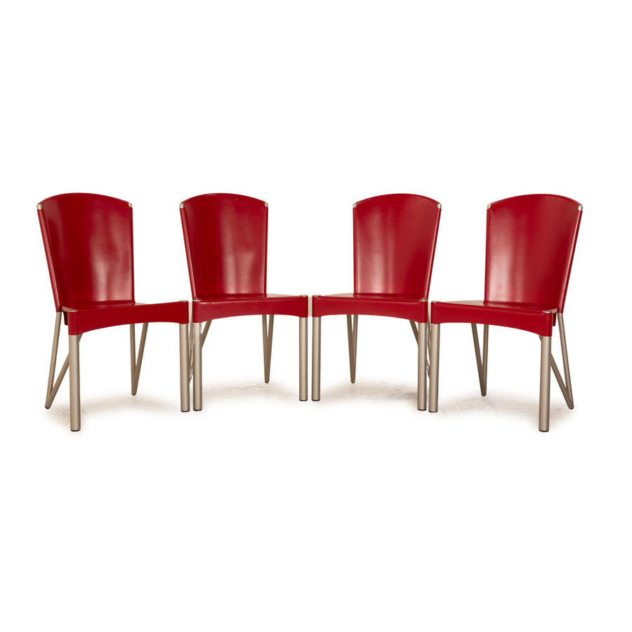 Set of 4 Ronald Schmitt leather chairs red dining room