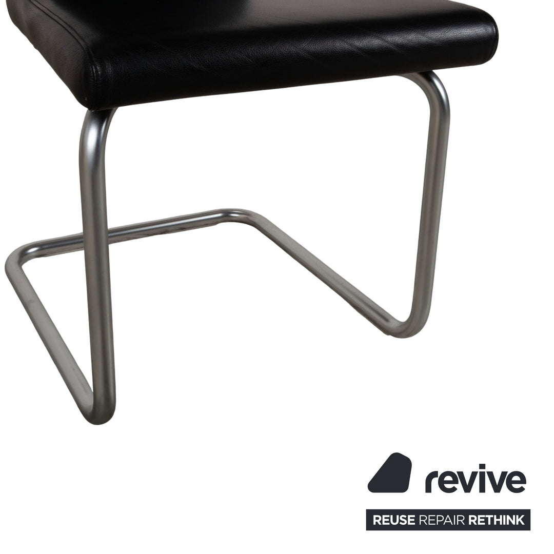 Set of 4 Ronald Schmitt Leather Chairs, Black Chrome, Dining Room