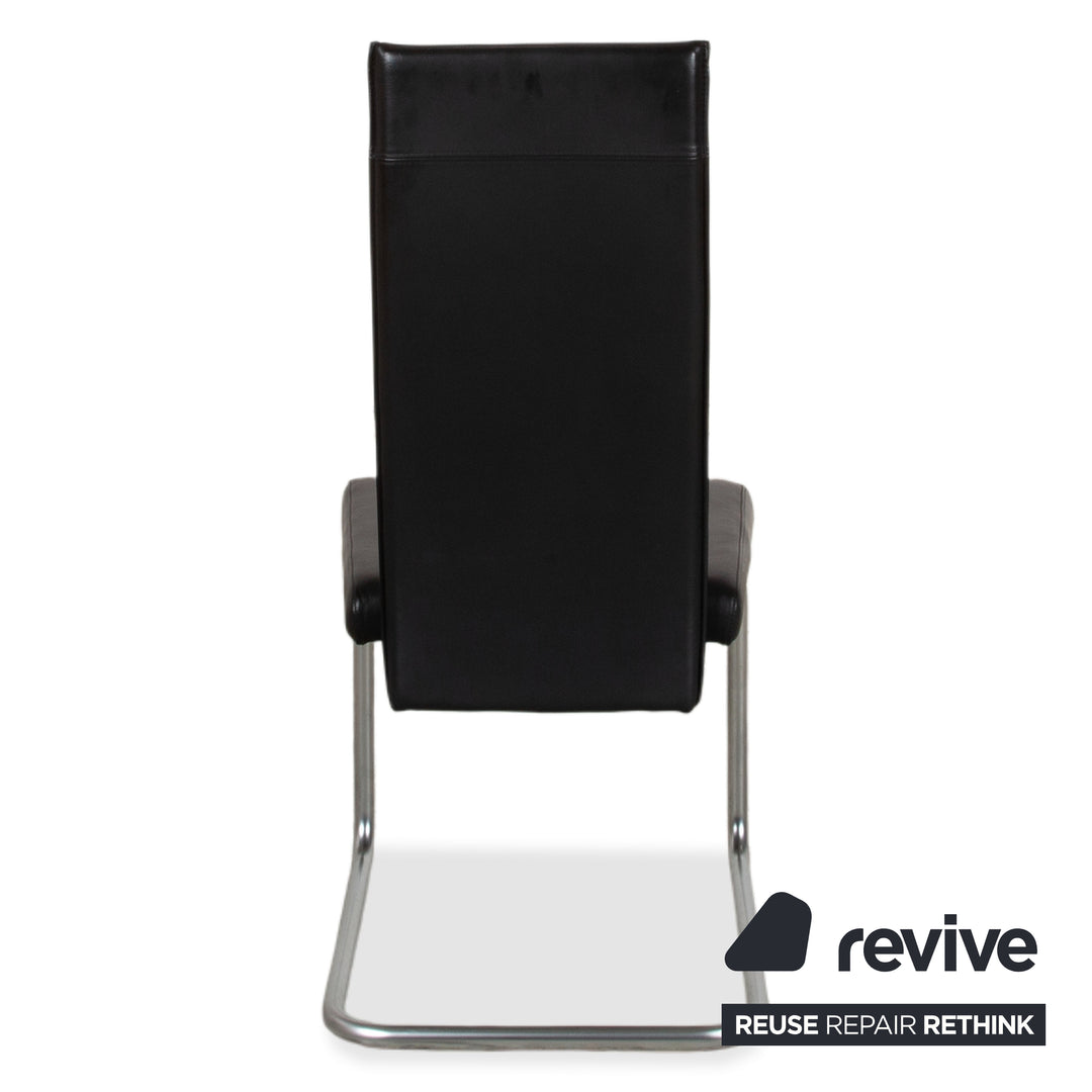 Set of 4 Ronald Schmitt Leather Chairs, Black Chrome, Dining Room