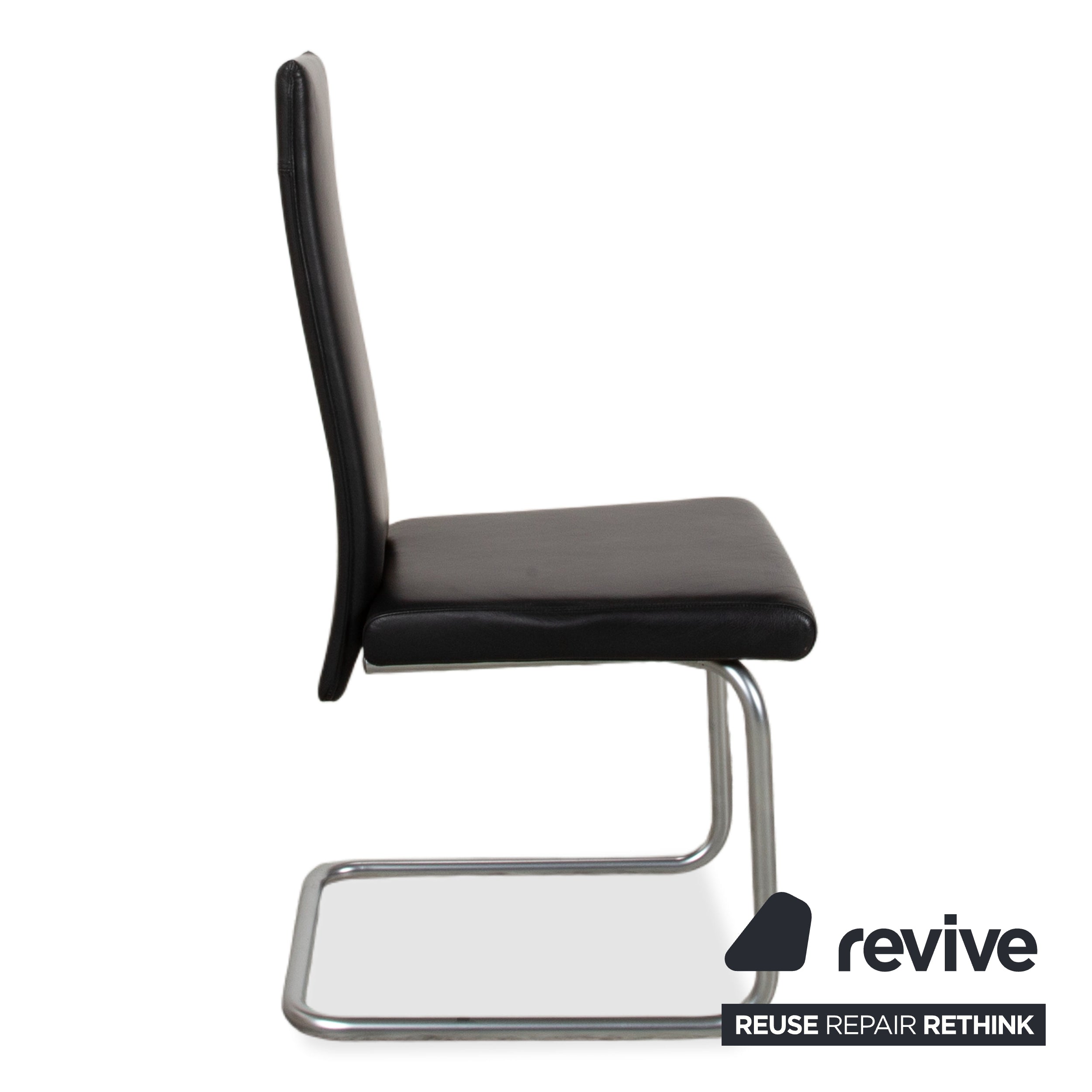 Set of 4 Ronald Schmitt Leather Chairs, Black Chrome, Dining Room