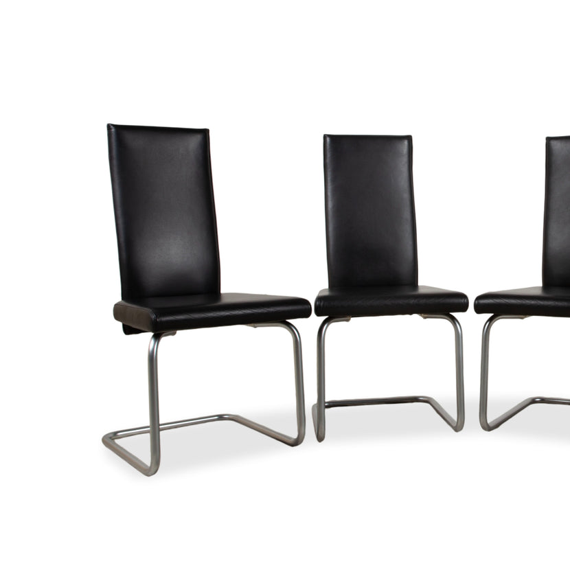 Set of 4 Ronald Schmitt Leather Chairs, Black Chrome, Dining Room