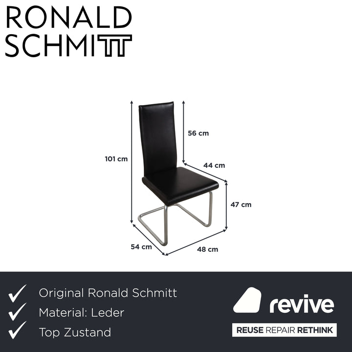 Ensemble de 6 chaises en cuir Ronald Schmitt, finition chrome noir, salle à manger