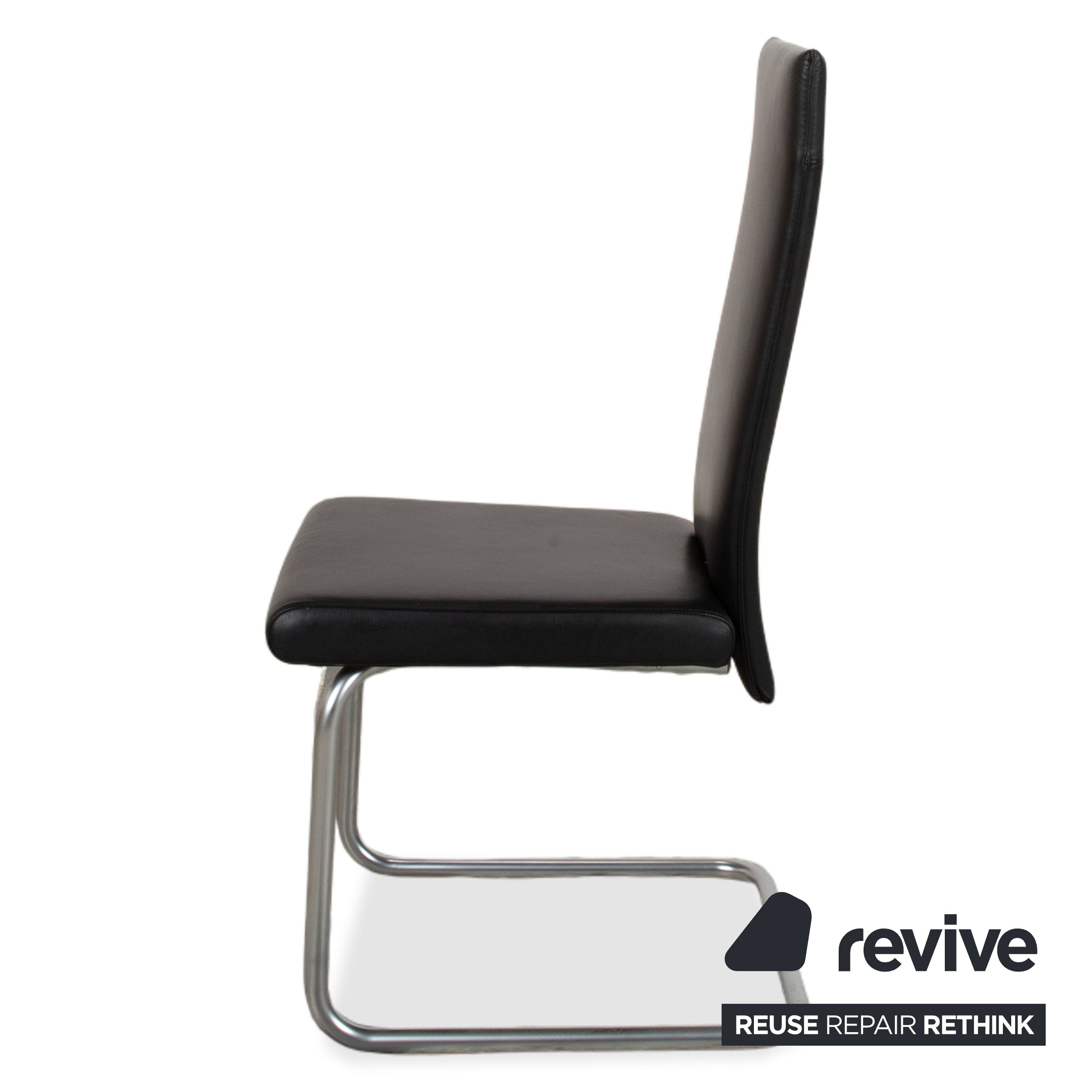 Set of 4 Ronald Schmitt Leather Chairs, Black Chrome, Dining Room
