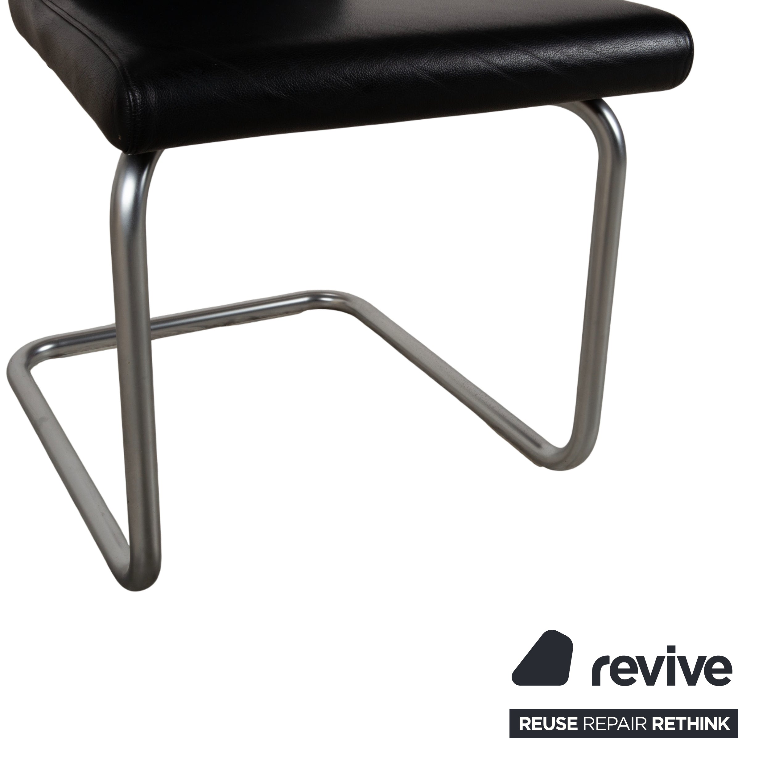 Set of 4 Ronald Schmitt Leather Chairs, Black Chrome, Dining Room