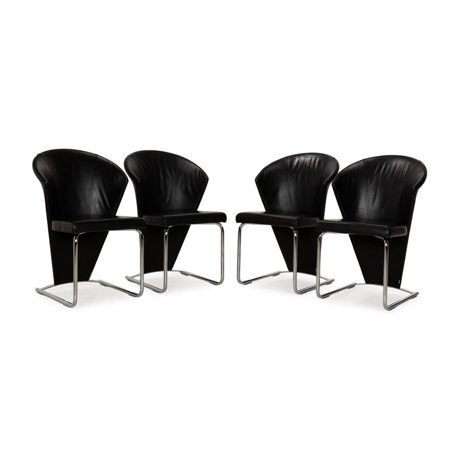 Set of 4 Ronald Schmitt RST 34 Leather Chair Black