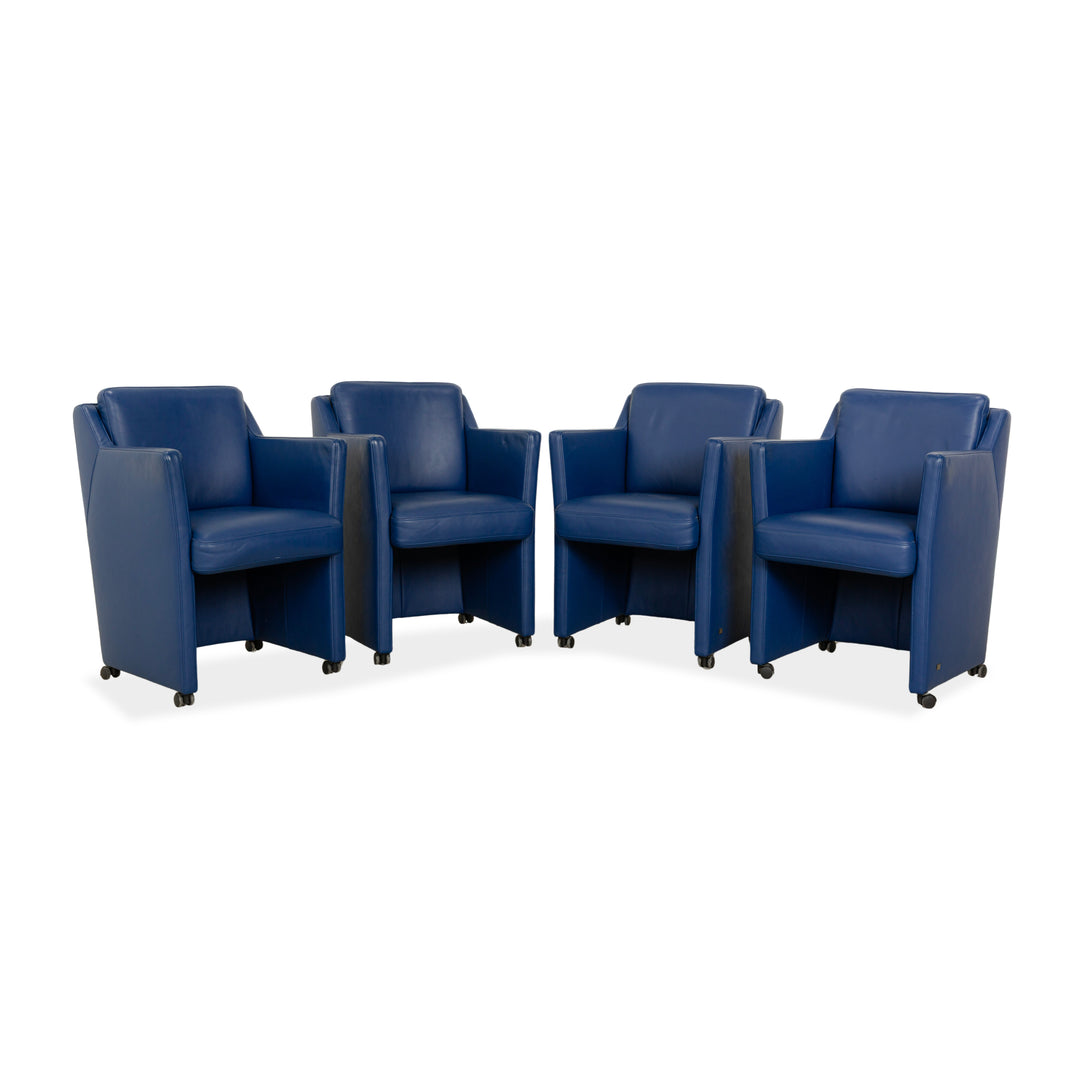 4er Garnitur Set Rolf Benz Leder Sessel Blau Rollen