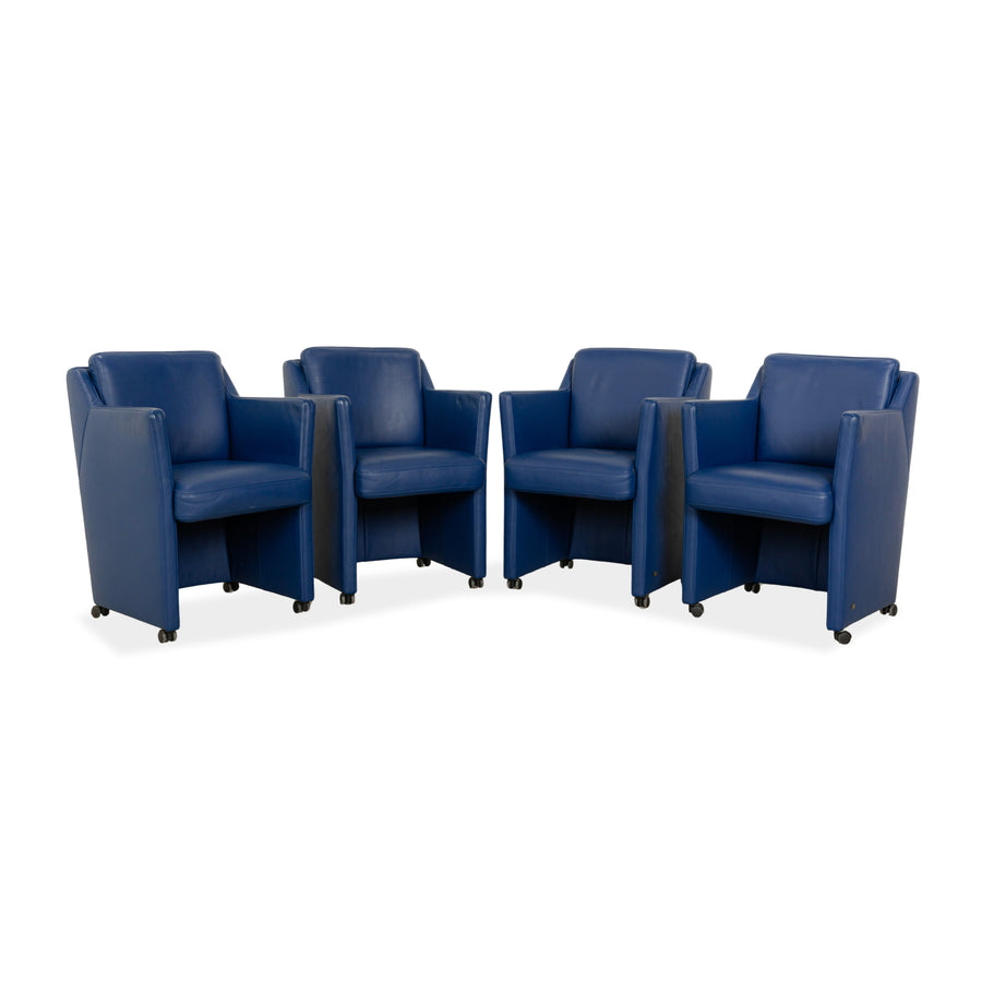 4er Garnitur Set Rolf Benz Leder Sessel Blau Rollen