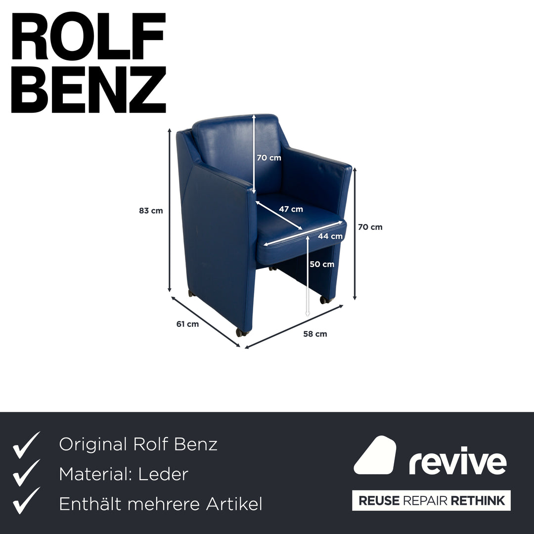 Ensemble de 4 fauteuils en cuir Rolf Benz avec roulettes bleues