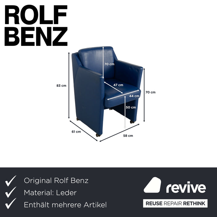 4er Garnitur Set Rolf Benz Leder Sessel Blau Rollen