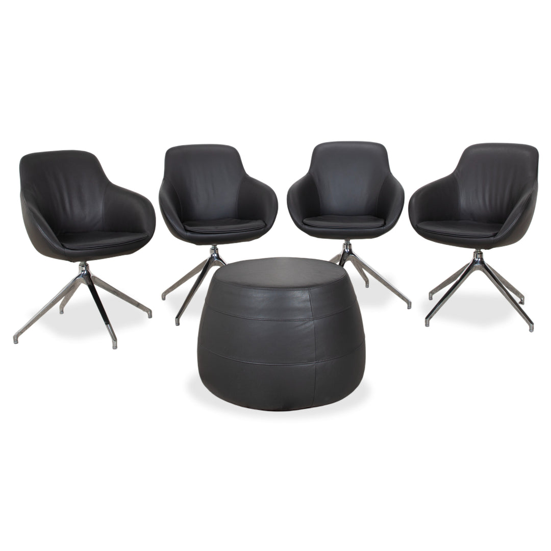 4er Garnitur Signet Mailo Leder Stuhl Hocker Braun Grau Esszimmer
