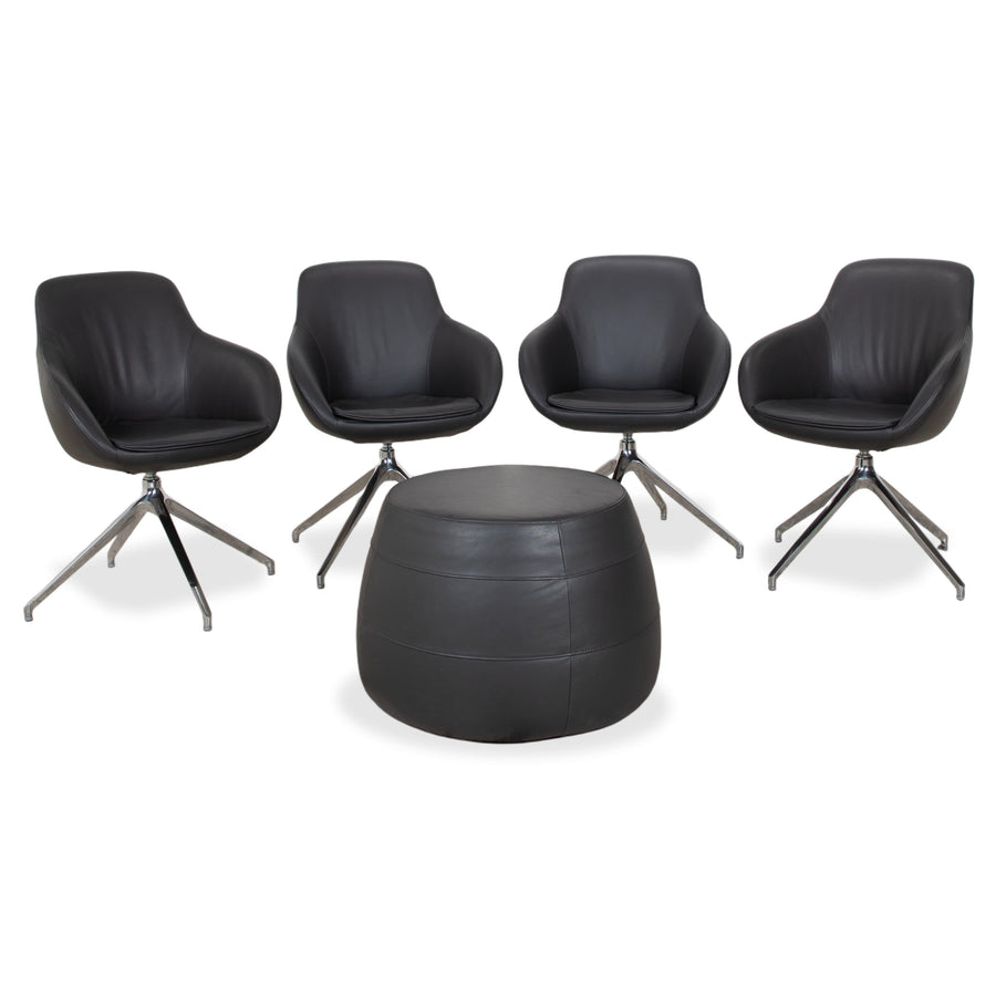 4er Garnitur Signet Mailo Leder Stuhl Hocker Braun Grau Esszimmer