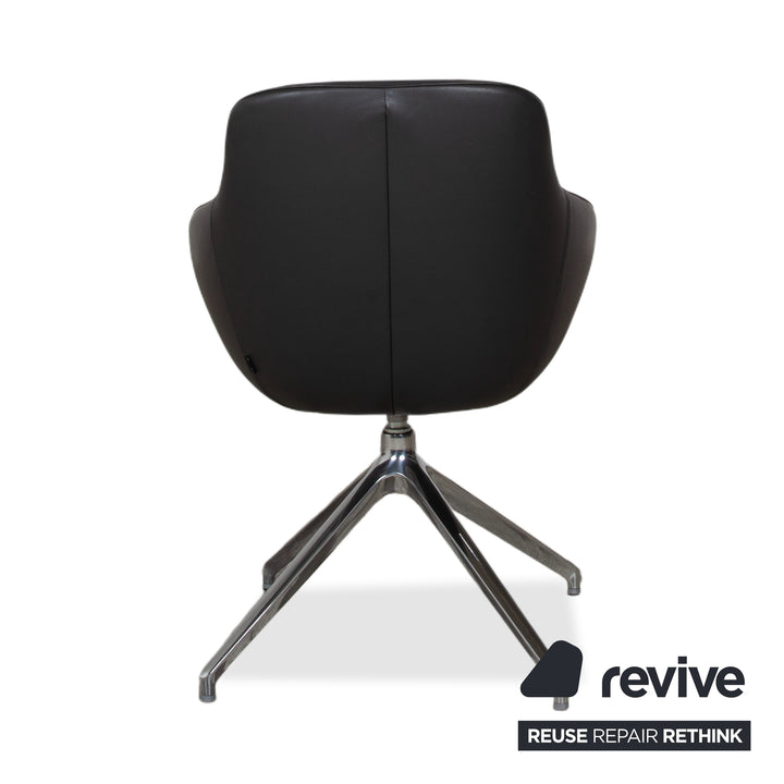 Lot de 4 chaises Signet Mailo en cuir marron gris pour salle à manger