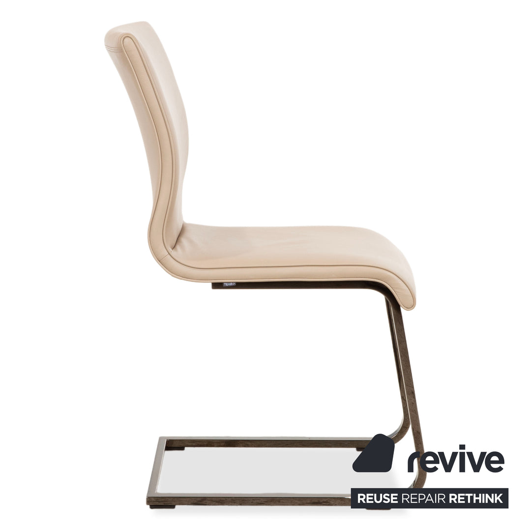 4er Garnitur Team 7 Magnum Beige Braun Leder Stuhl Chrom Esszimmer