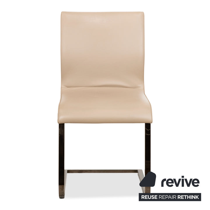 4er Garnitur Team 7 Magnum Beige Braun Leder Stuhl Chrom Esszimmer