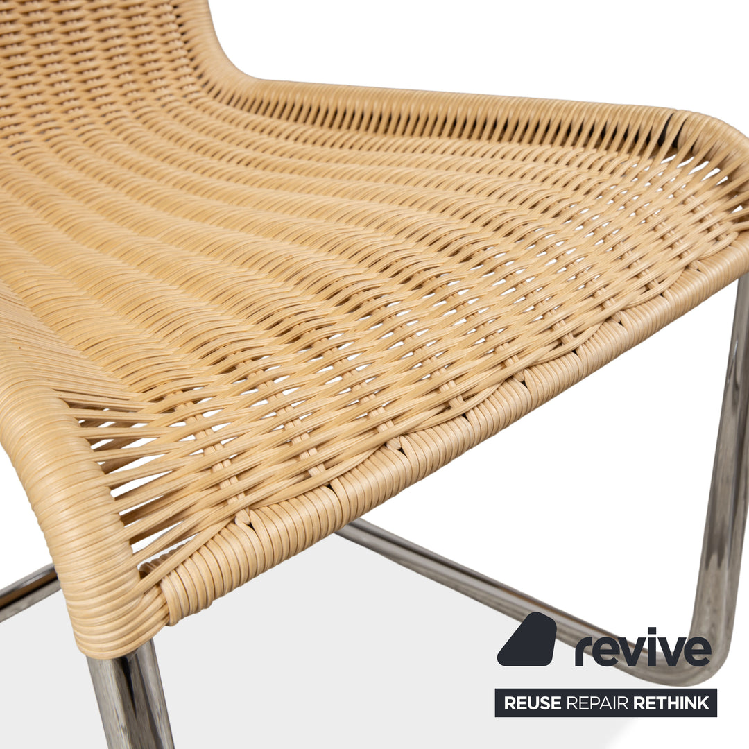 4er Garnitur Tecta B20 Geflecht Stuhl Beige Chrom