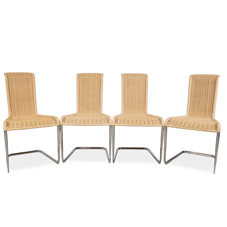 4er Garnitur Tecta B20 Geflecht Stuhl Beige Chrom