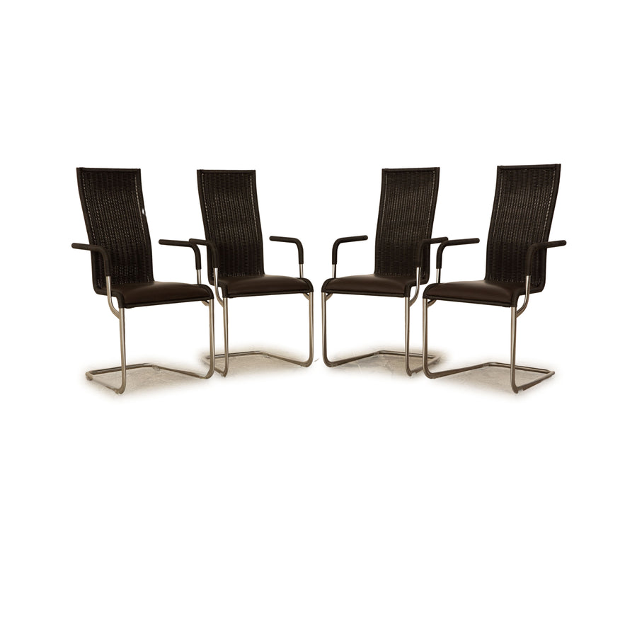 Set of 4 Tecta D26iE leather chairs brown cantilever chair