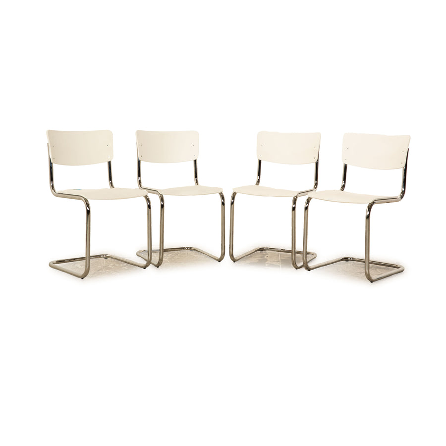 Set of 4 Thonet S 43 wooden chairs white