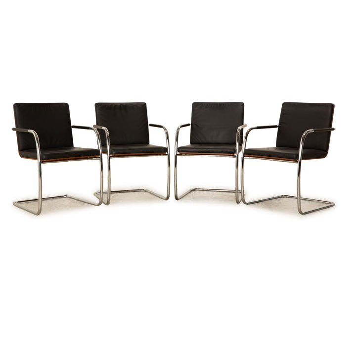 4er Garnitur Thonet S 60 Leder Stuhl Schwarz Konferenzstuhl Esszimmer