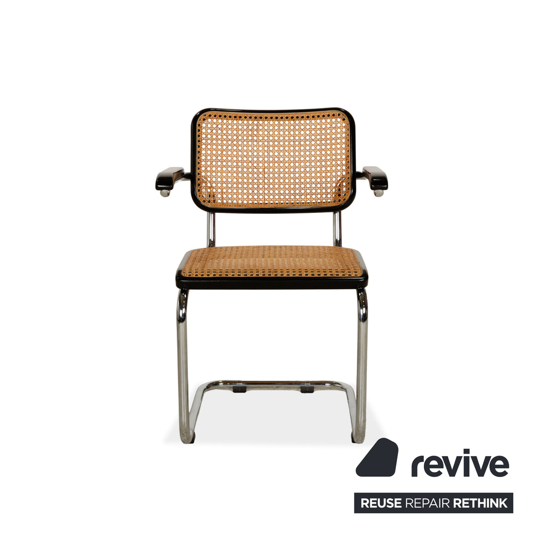 4er Garnitur Thonet S 64 Stuhl Freischwinger Armlehnen Holz Wiener Geflecht Schwarz Braun Bauhaus Esszimmer