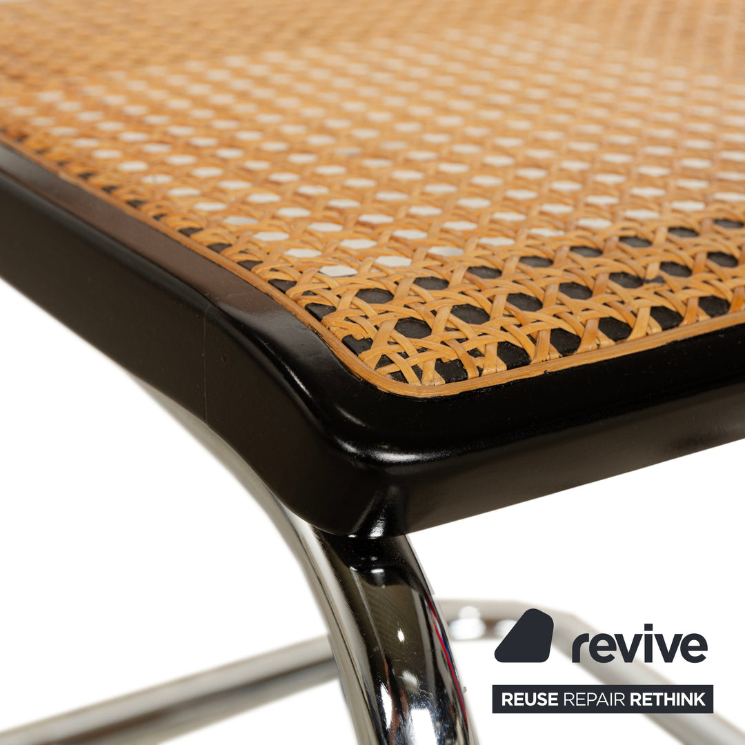 Set of 4 Thonet S 64 wooden Viennese wickerwork chairs with cantilever arms, black and brown, dining room