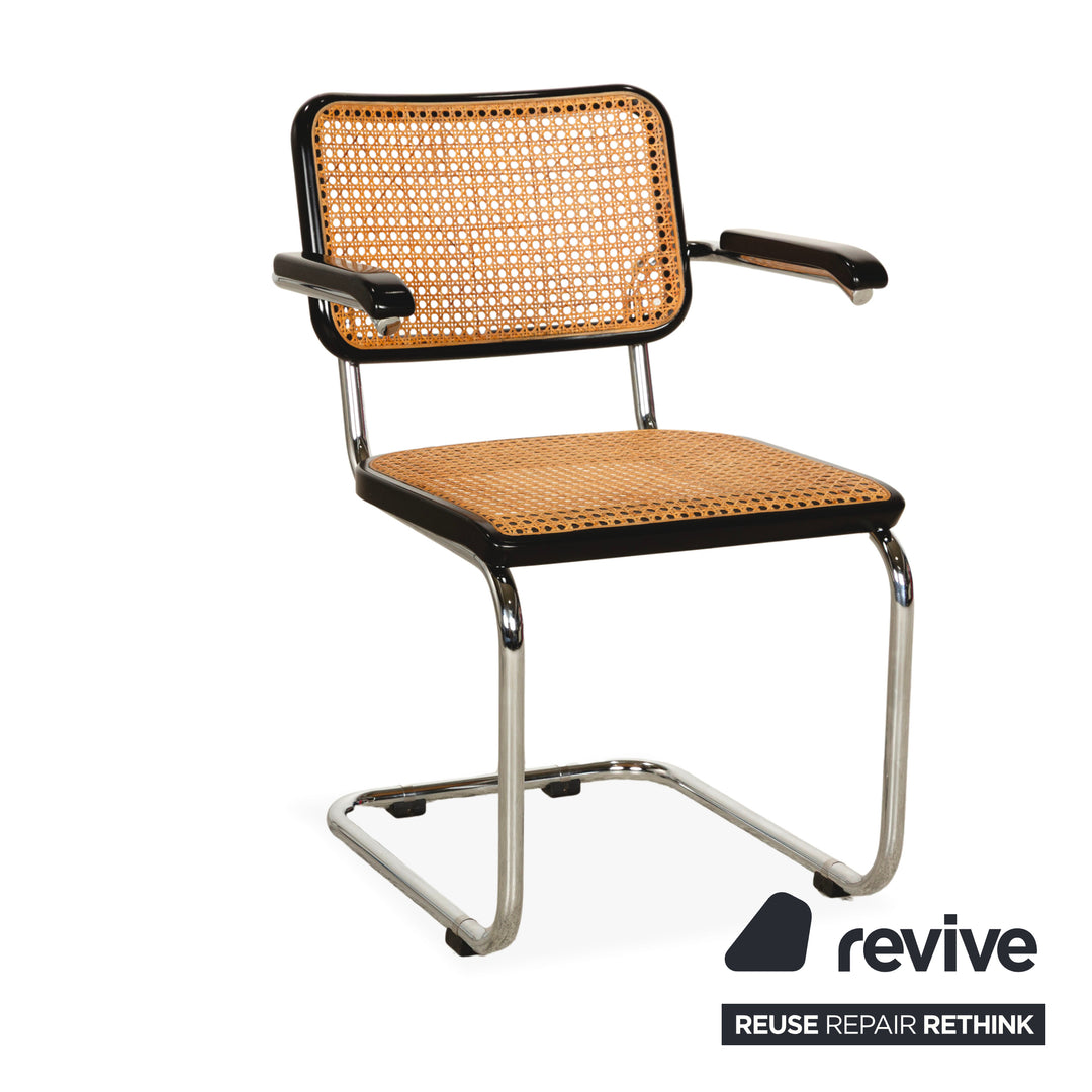 4er Garnitur Thonet S 64 Stuhl Freischwinger Armlehnen Holz Wiener Geflecht Schwarz Braun Bauhaus Esszimmer