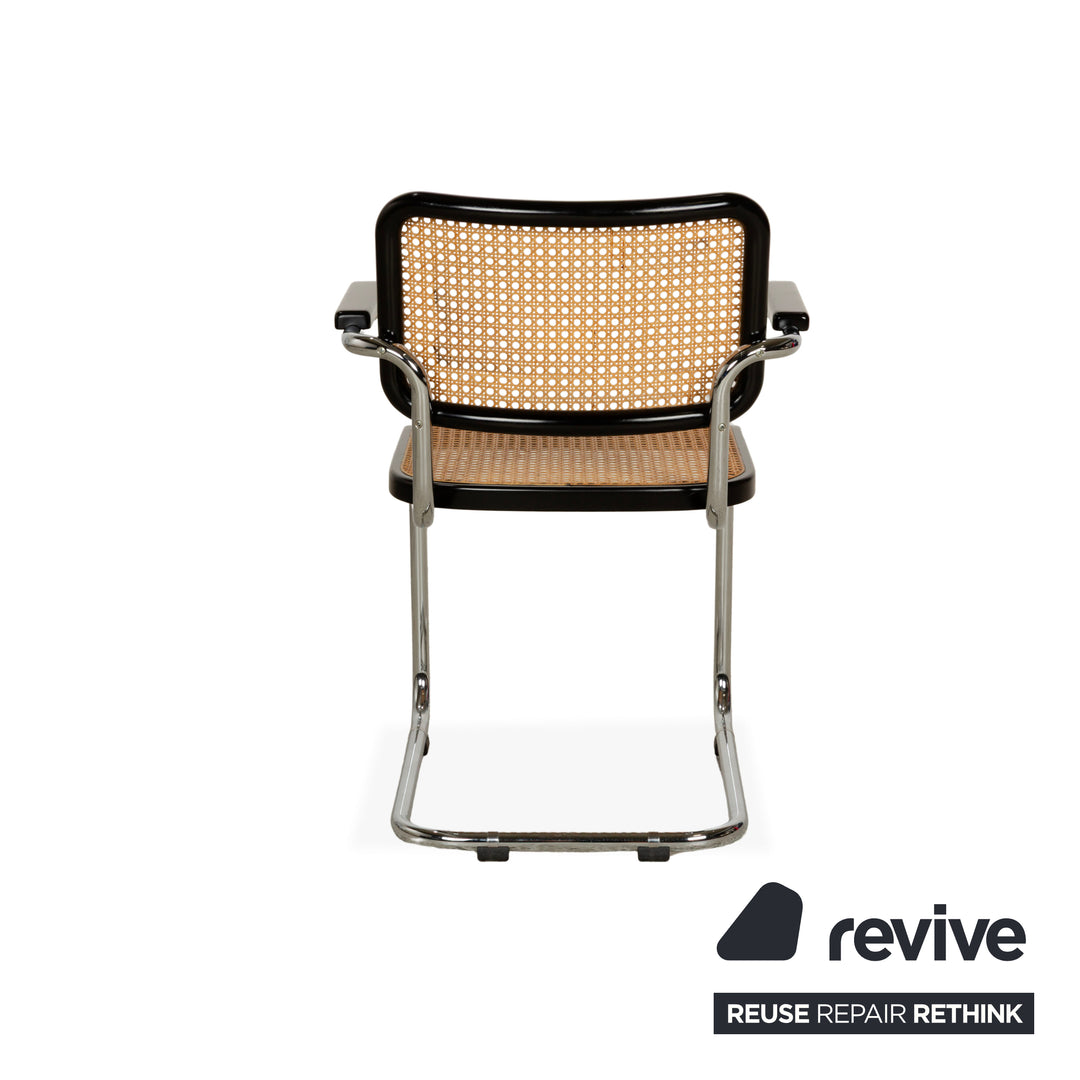 4er Garnitur Thonet S 64 Stuhl Freischwinger Armlehnen Holz Wiener Geflecht Schwarz Braun Bauhaus Esszimmer