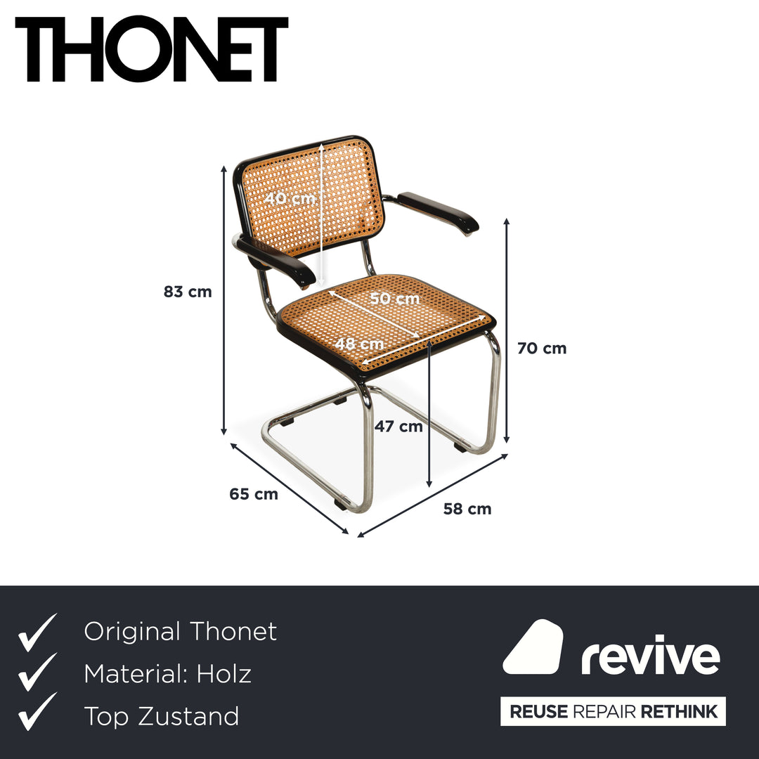 Set of 4 Thonet S 64 wooden Viennese wickerwork chairs with cantilever arms, black and brown, dining room