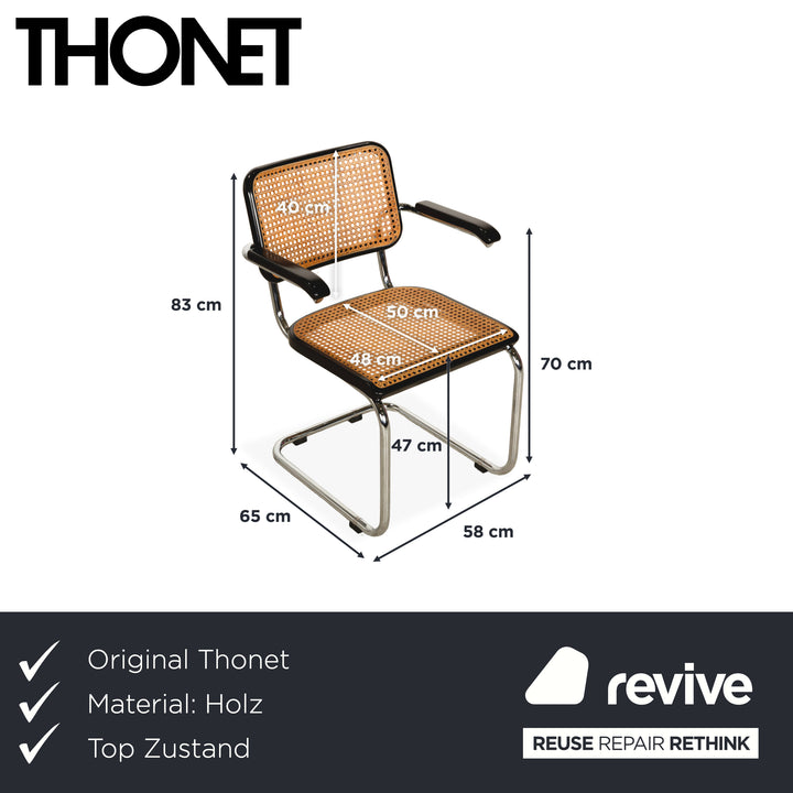 Set of 4 Thonet S 64 wooden Viennese wickerwork chairs with cantilever arms, black and brown, dining room