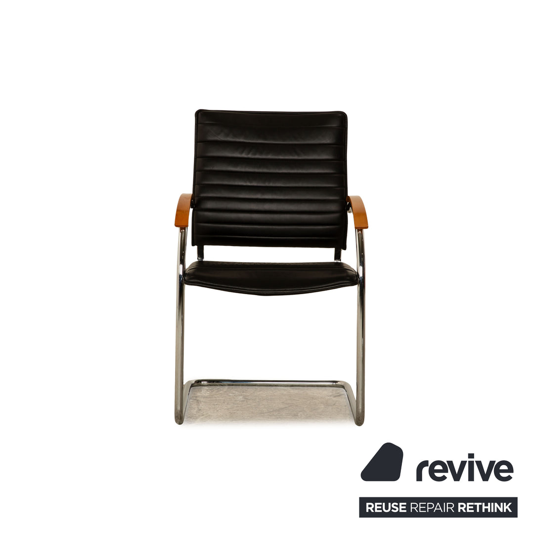 4er Garnitur Thonet S 74 Leder Stuhl Schwarz Vintage