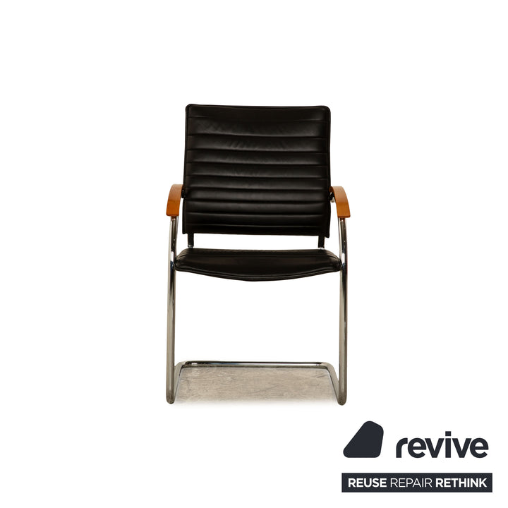 4er Garnitur Thonet S 74 Leder Stuhl Schwarz Vintage
