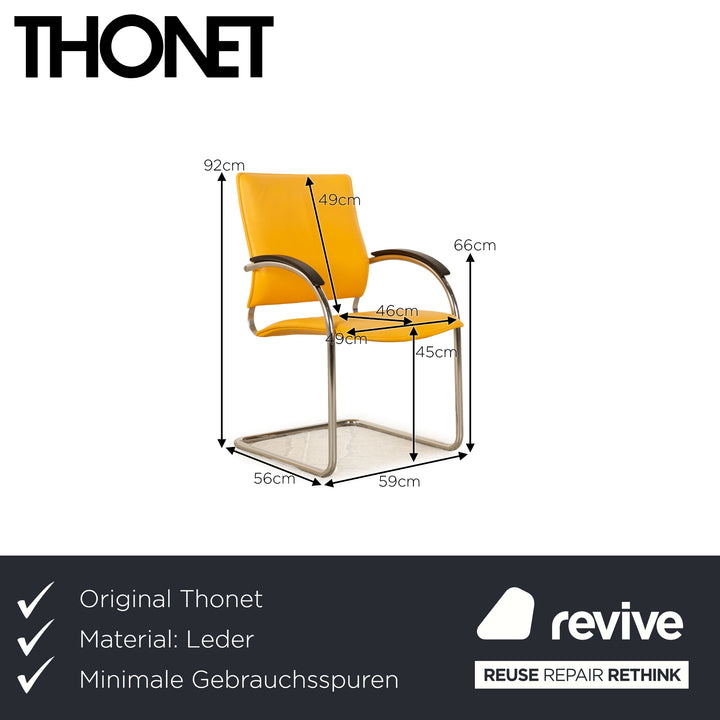 4er Garnitur Thonet S 74 / S74 Leder Stuhl Gelb Schwarz Vintage Freischwinger Konferenzstuhl