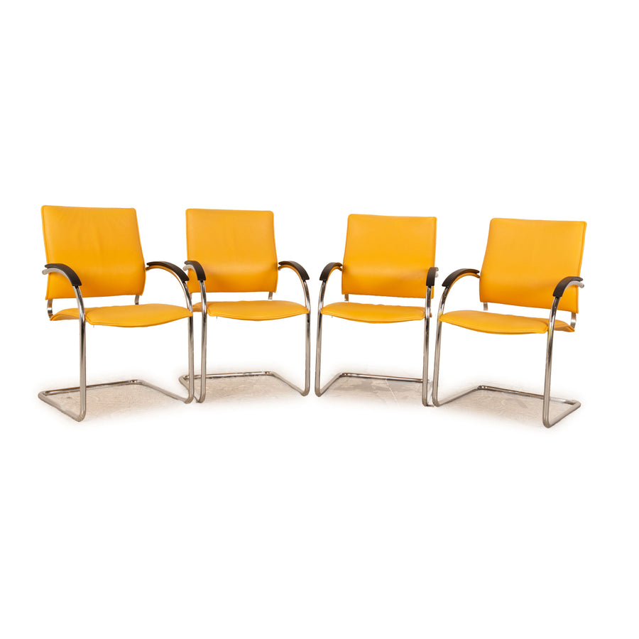 Set of 4 Thonet S 74 / S74 leather chairs yellow black vintage cantilever conference chair