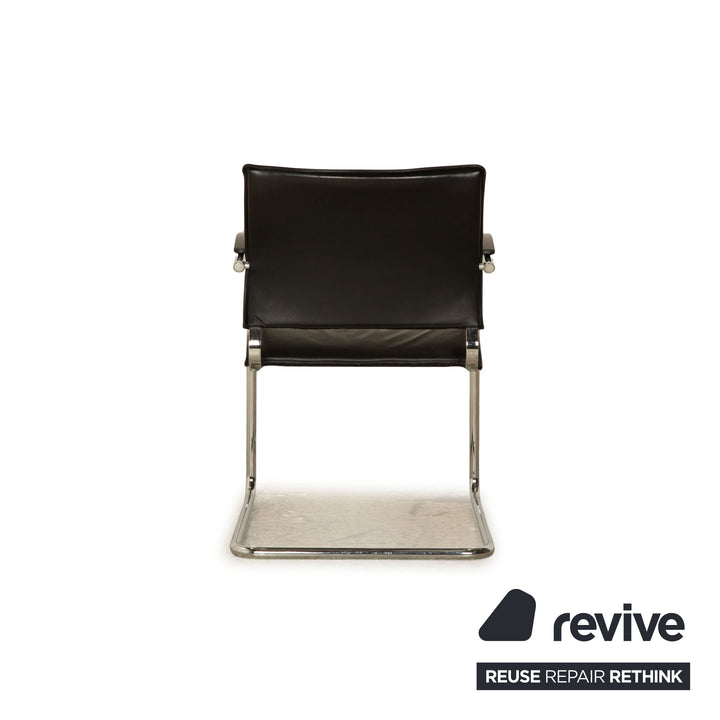 4er Garnitur Thonet S 74 / S74 Leder Stuhl Schwarz Vintage Freischwinger Konferenzstuhl