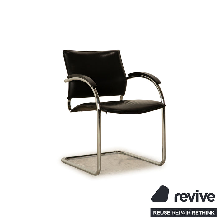 4er Garnitur Thonet S 74 / S74 Leder Stuhl Schwarz Vintage Freischwinger Konferenzstuhl