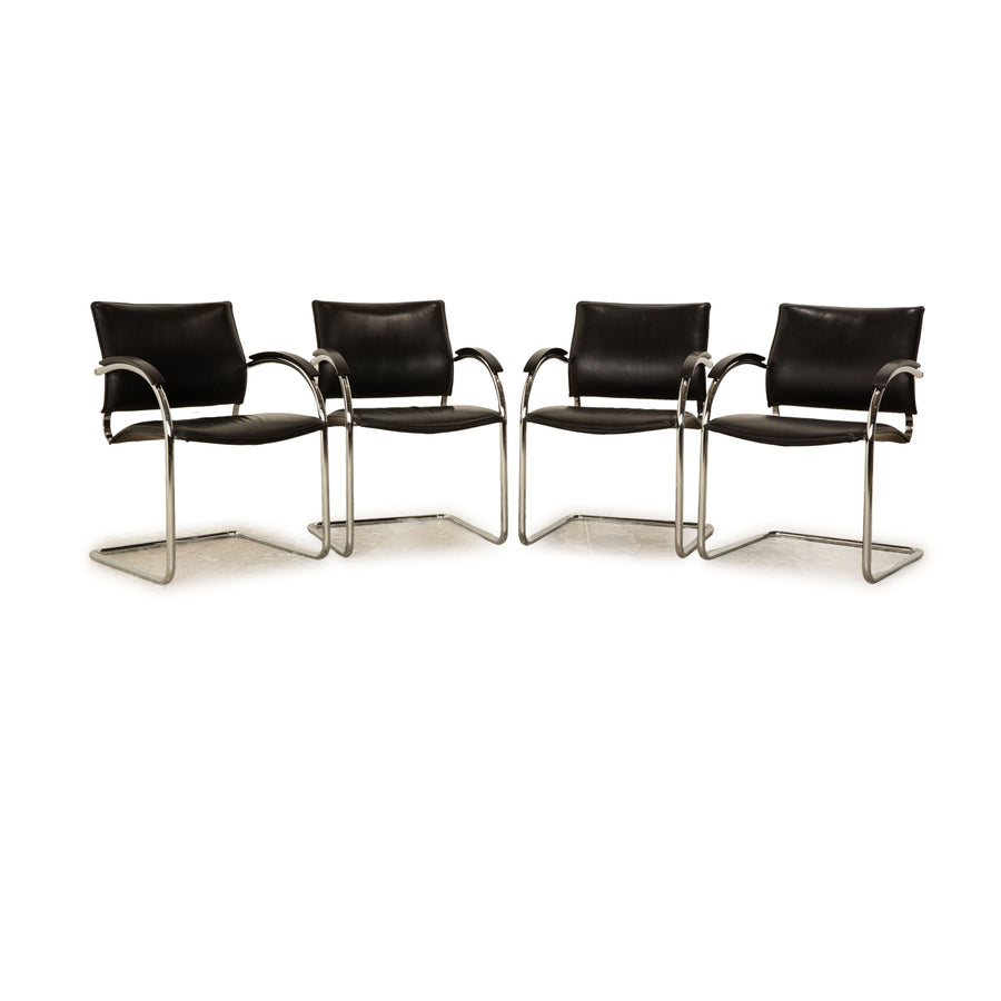 Set of 4 Thonet S 74 / S74 Leather Chairs Black Vintage Cantilever Conference Chairs