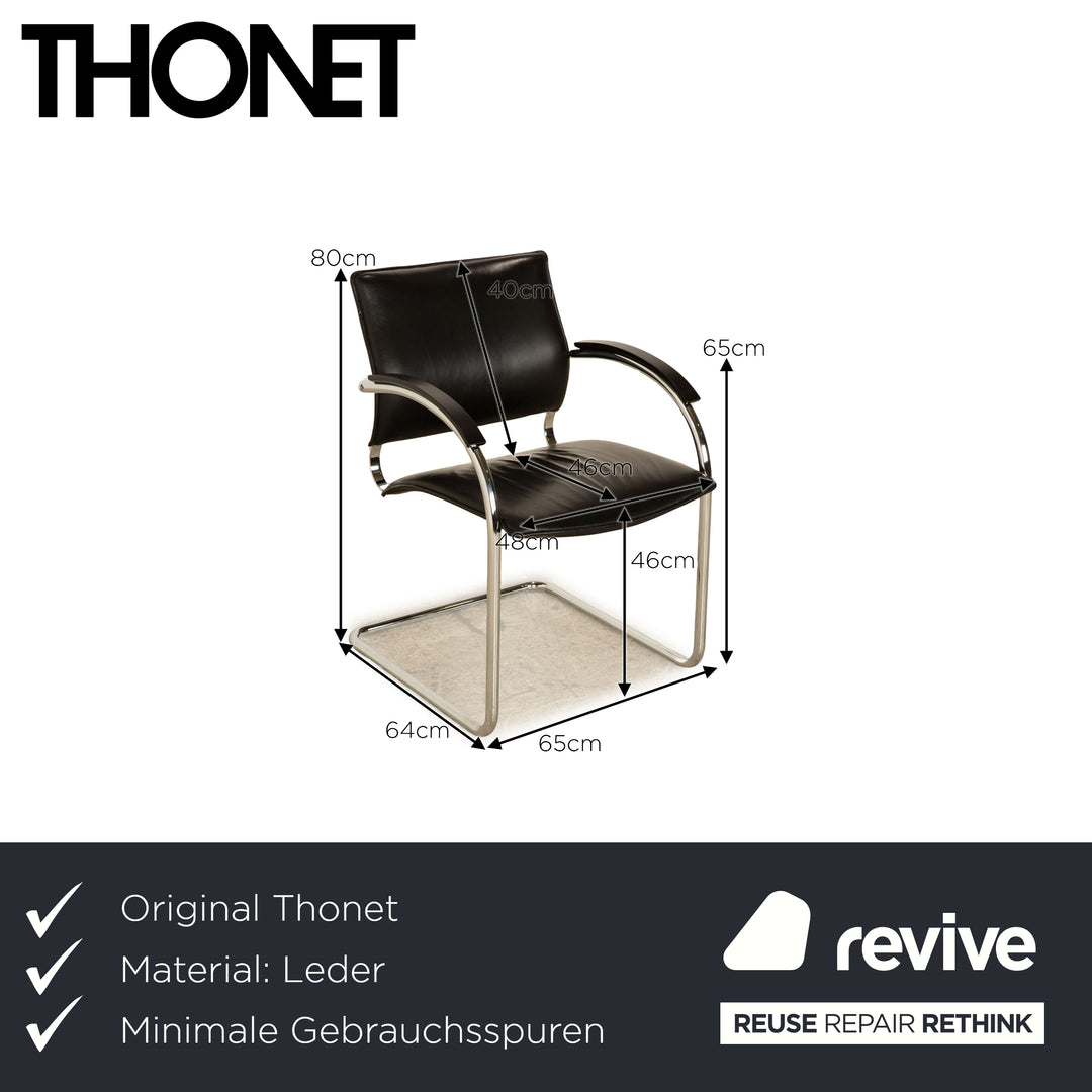4er Garnitur Thonet S 74 / S74 Leder Stuhl Schwarz Vintage Freischwinger Konferenzstuhl