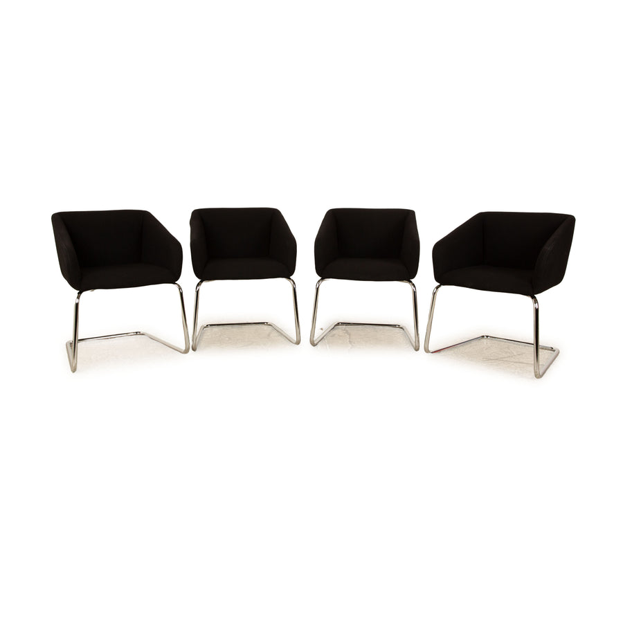Set of 4 Thonet S893 fabric chairs black cantilever